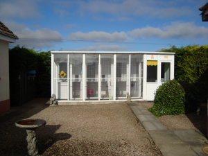 [Photograph showing Q's Cat Motel cattery and gardens]